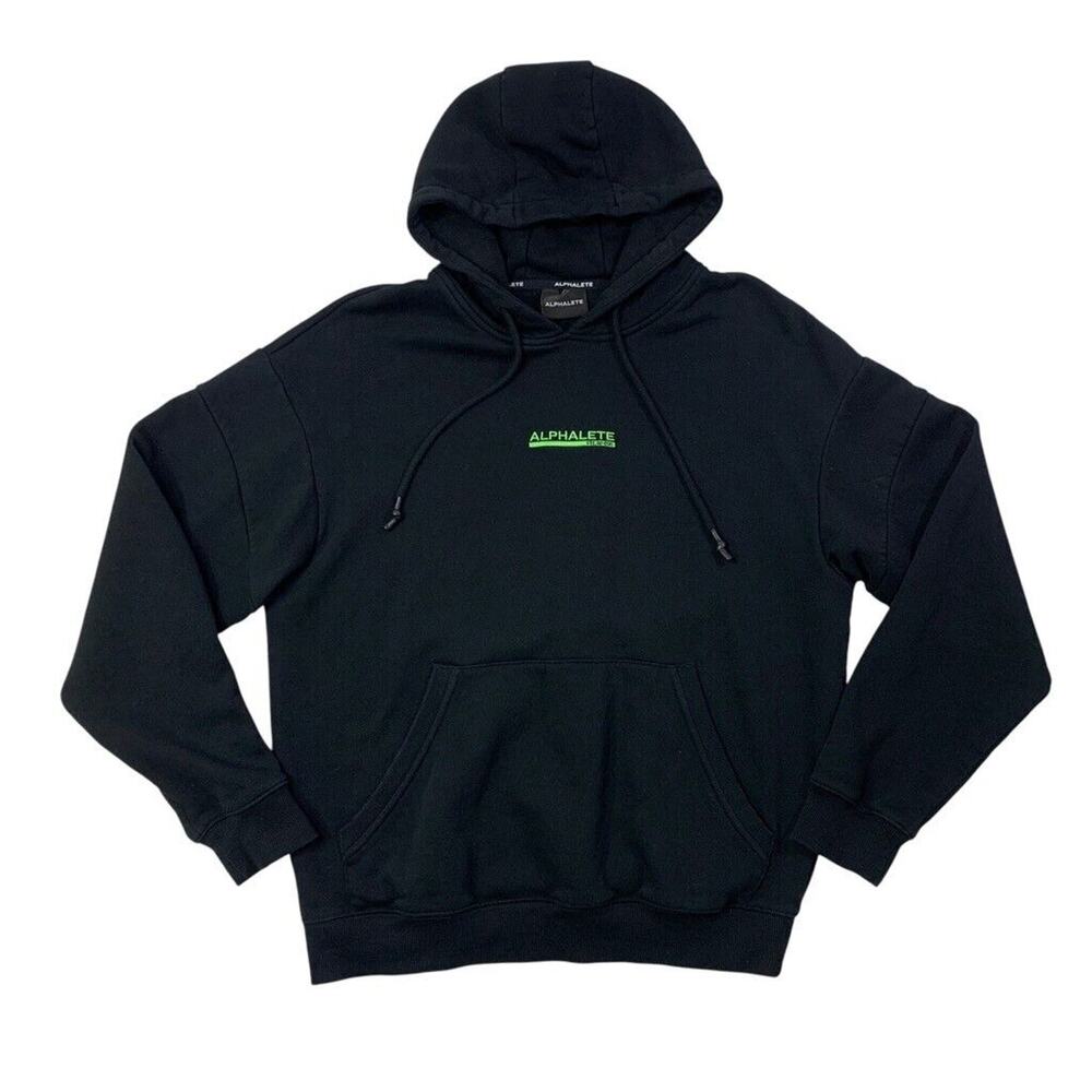 Alphalete Hoodie Mens M Medium Black Fleece Lined Drawstring Pullover Sweatshirt